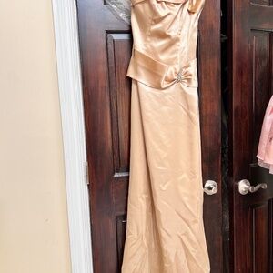 Gold with shawl long prom dress gown
